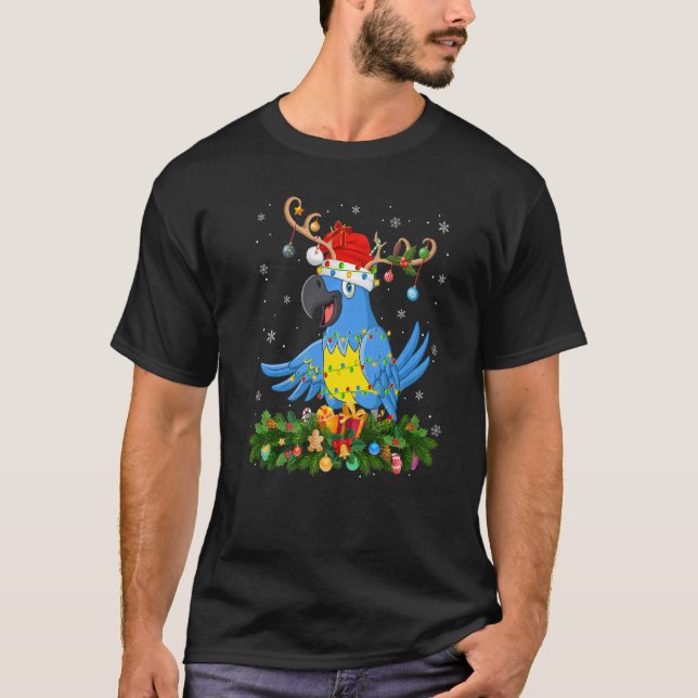 Xmas Holiday Reindeer Hat Santa Macaw Bird Christm T-Shirt (Front)