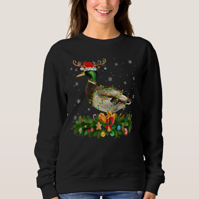 Xmas Holiday Reindeer Hat Santa Mallard Bird Chris Sweatshirt (Front)