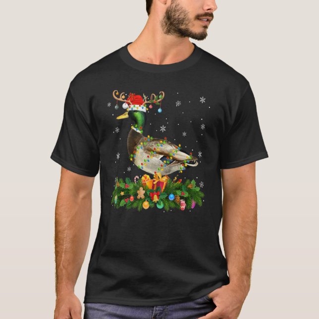 Xmas Holiday Reindeer Hat Santa Mallard Bird Chris T-Shirt (Front)