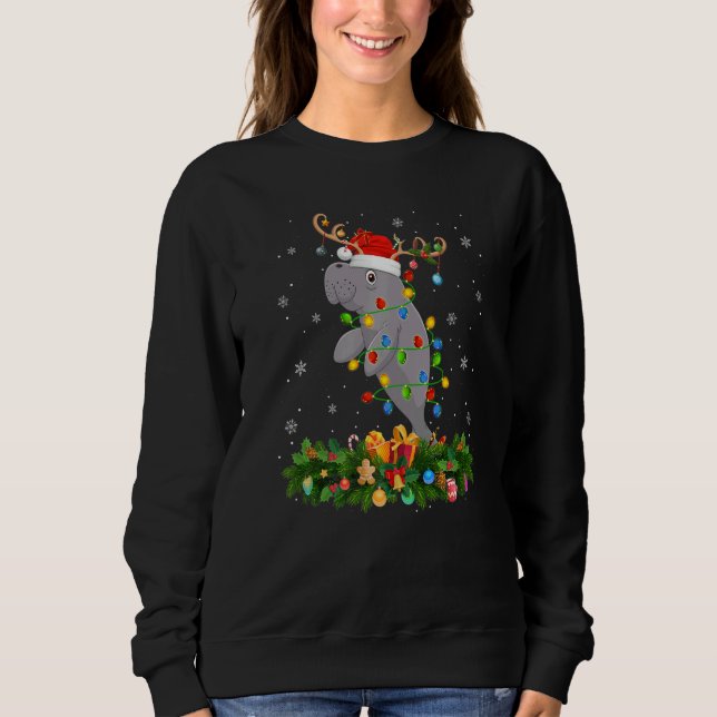 Xmas Holiday Reindeer Hat Santa Manatee Christmas Sweatshirt (Front)