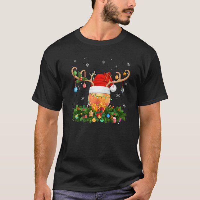 Xmas Holiday Reindeer Hat Santa Peach Fruit Christ T-Shirt (Front)