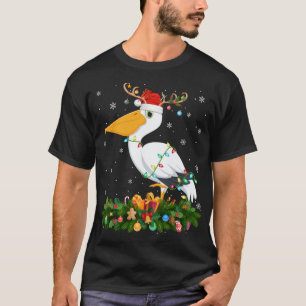 Xmas Holiday Reindeer Hat Santa Pelican Bird Chris T-Shirt