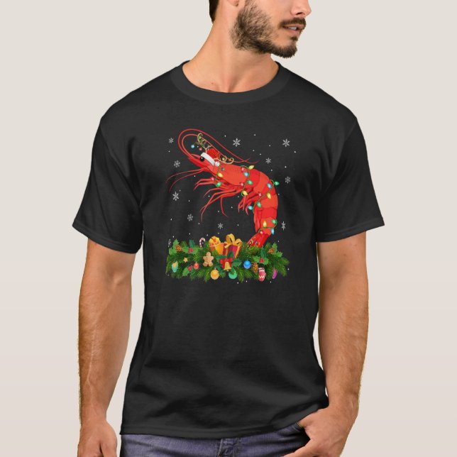 Xmas Holiday Reindeer Hat Santa Shrimp Fish Christ T-Shirt (Front)