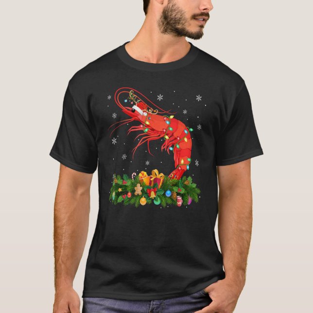 Xmas Holiday Reindeer Hat Santa Shrimp Fish Christ T-Shirt (Front)