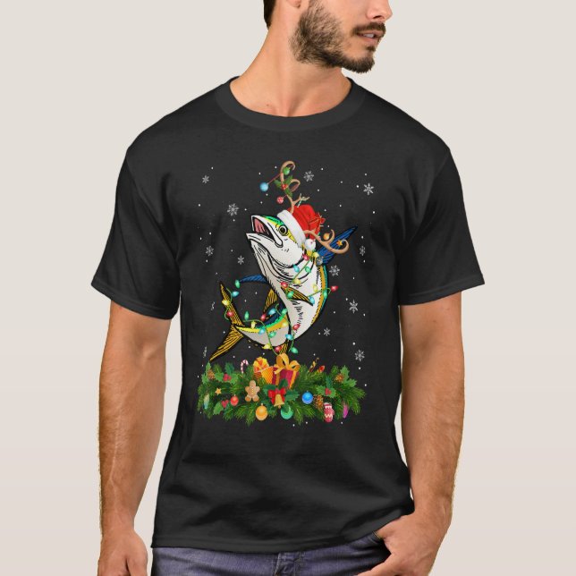 Xmas Holiday Reindeer Hat Santa Tuna Fish Christma T-Shirt (Front)