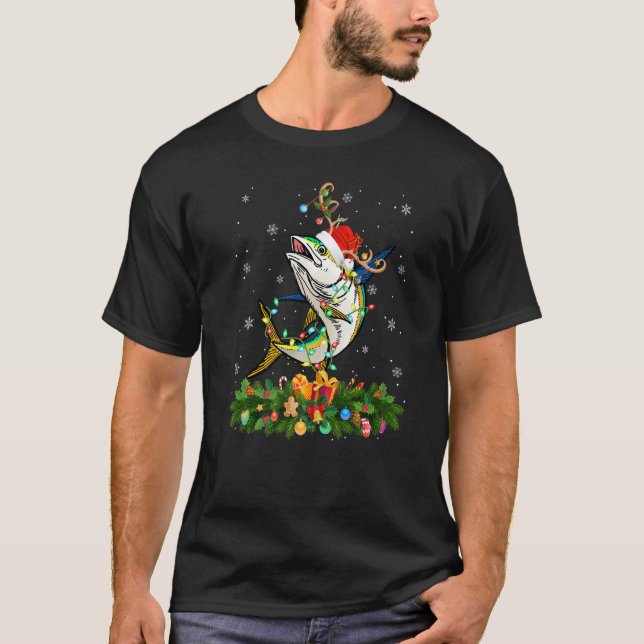 Xmas Holiday Reindeer Hat Santa Tuna Fish Christma T-Shirt (Front)