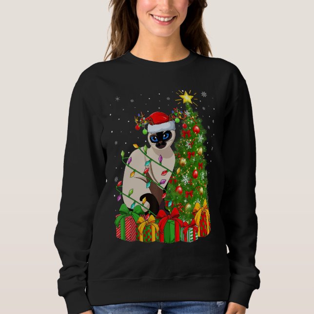 Xmas Holiday Santa Balinese Cat Christmas Tree Sweatshirt (Front)