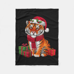 Xmas Holiday Santa Bengal Tiger Christmas Fleece Blanket