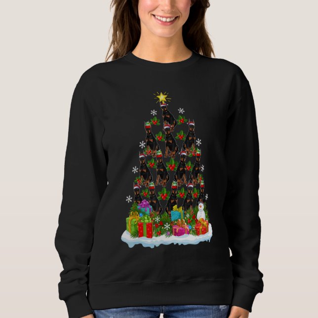 Xmas Holiday   Santa Doberman Dog Christmas Tree Sweatshirt (Front)