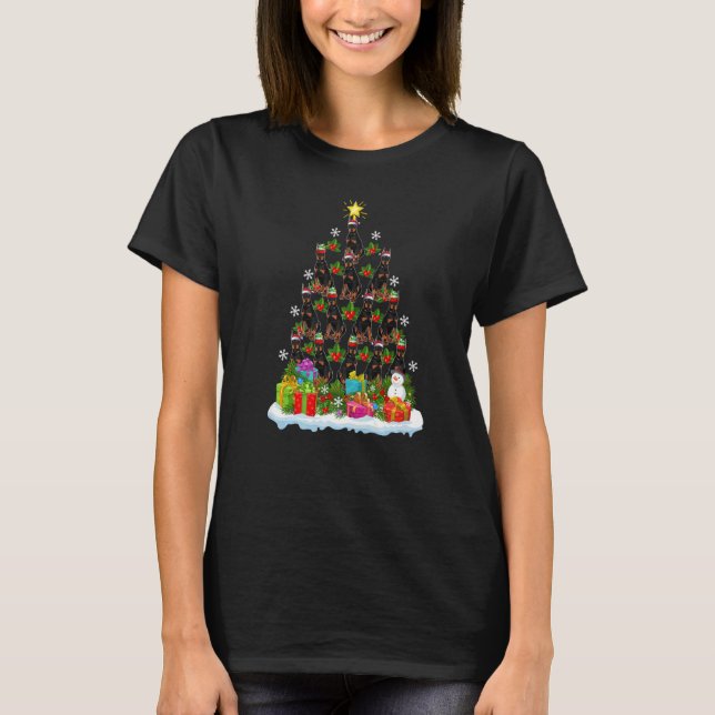 Xmas Holiday  Santa Doberman Dog Christmas Tree T-Shirt (Front)