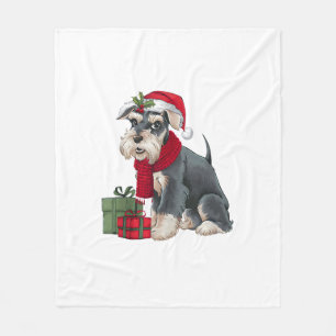 Xmas Holiday Santa Giant Schnauzer Dog Christmas  Fleece Blanket