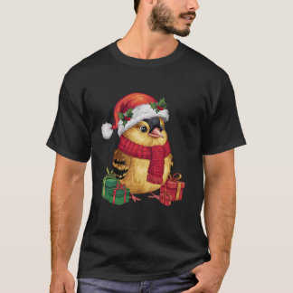 Xmas Holiday Santa Hat American Goldfinch Bird Chr T-Shirt