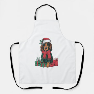 Xmas Holiday Santa Hat Irish Setter Dog Christmas Apron