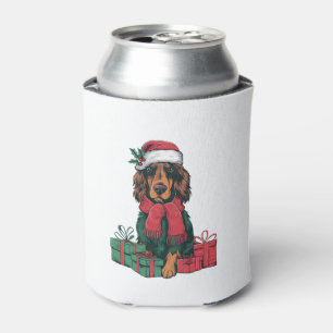 Xmas Holiday Santa Hat Irish Setter Dog Christmas Can Cooler