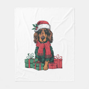 Xmas Holiday Santa Hat Irish Setter Dog Christmas Fleece Blanket