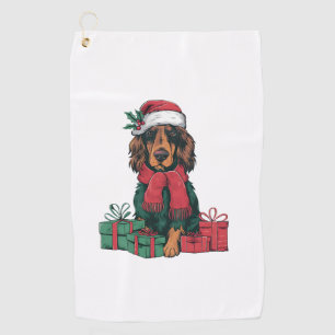 Xmas Holiday Santa Hat Irish Setter Dog Christmas  Golf Towel