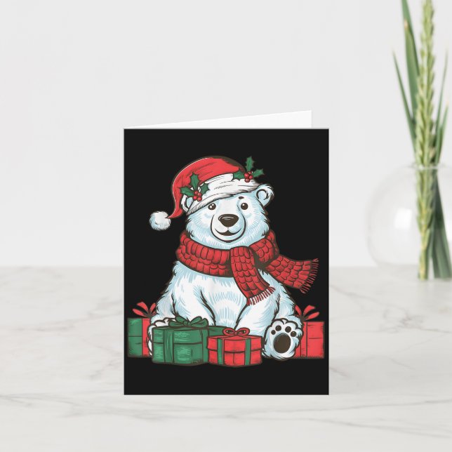 Xmas Holiday Santa Hat Lar Bear Christmas  Card (Front)