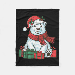 Xmas Holiday Santa Hat Lar Bear Christmas  Fleece Blanket