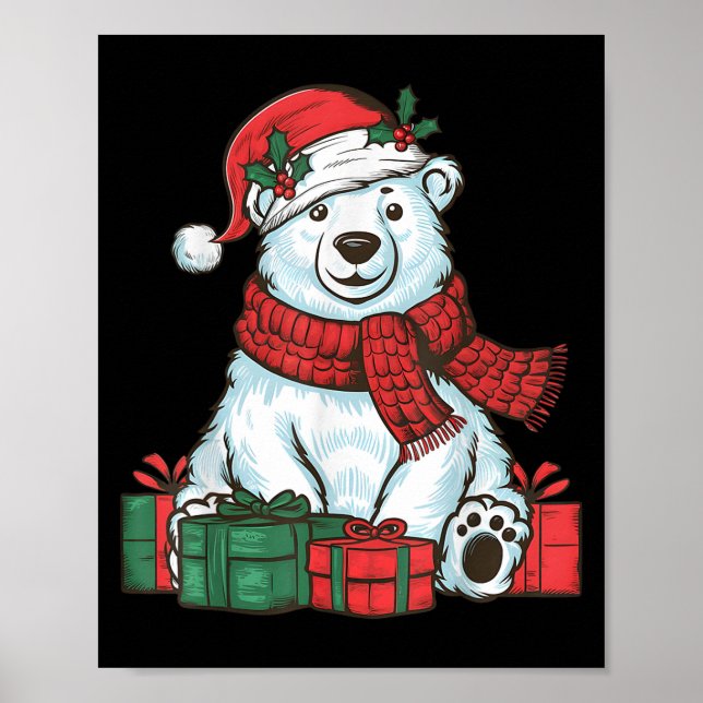 Xmas Holiday Santa Hat Lar Bear Christmas  Poster (Front)