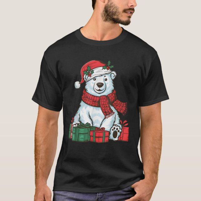 Xmas Holiday Santa Hat Polar Bear Christmas  T-Shirt (Front)