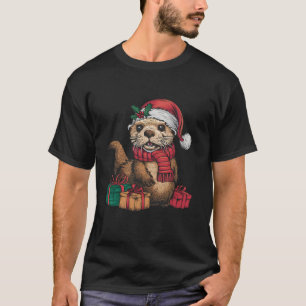 Xmas Holiday Santa Hat Sea Otter Christmas T Shirt