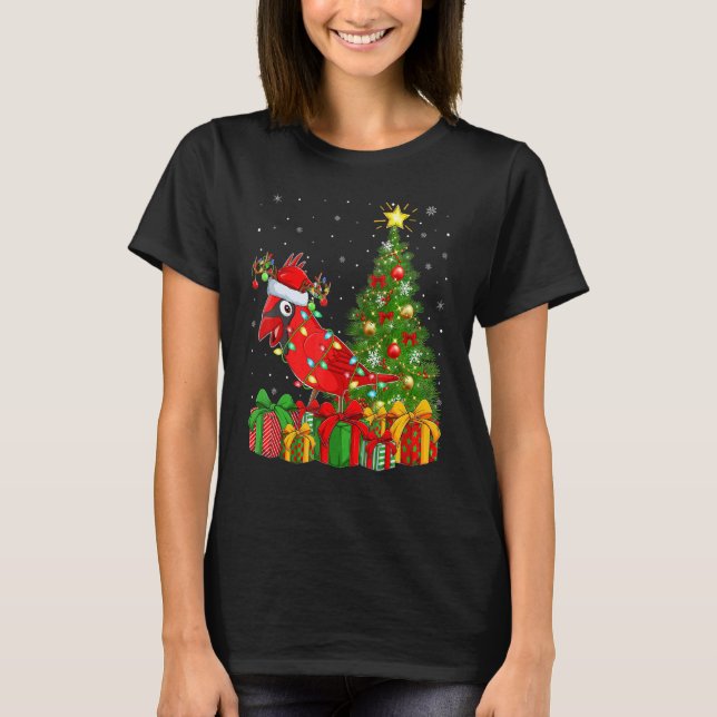 Xmas Holiday Santa Northern Cardinal Bird Christma T-Shirt (Front)