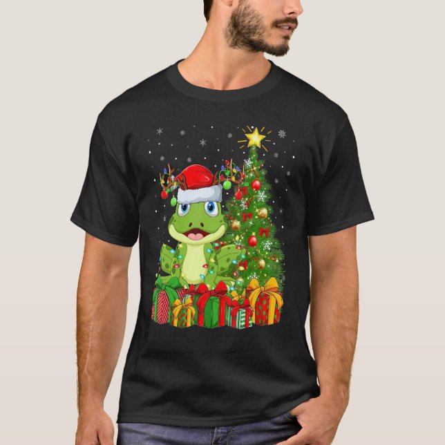 Xmas Holiday Santa Poison Dart Frog Christmas Tree T-Shirt (Front)