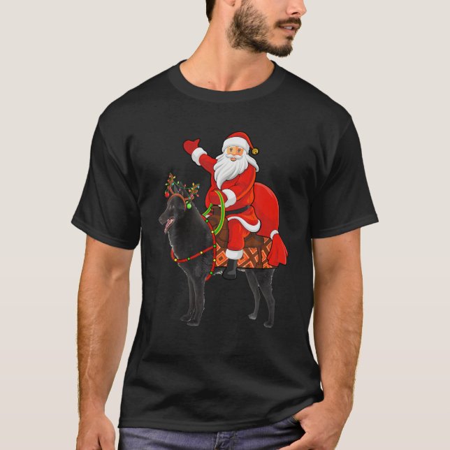 Xmas Holiday Santa Riding Schipperke Dog Christmas T-Shirt (Front)