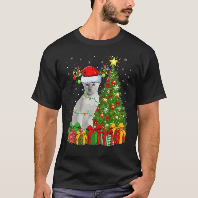 Xmas Holiday Santa Siamese Cat Christmas Tree T-Shirt (Front)
