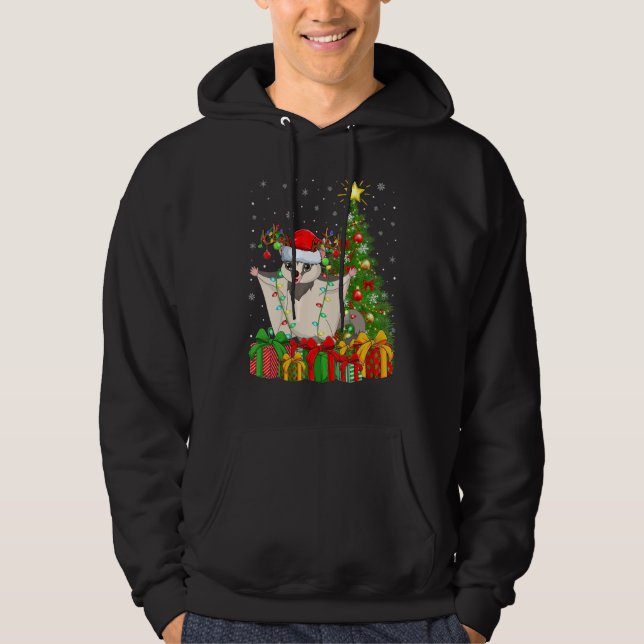 Xmas Holiday Santa Sugar Glider Christmas Tree Hoodie (Front)