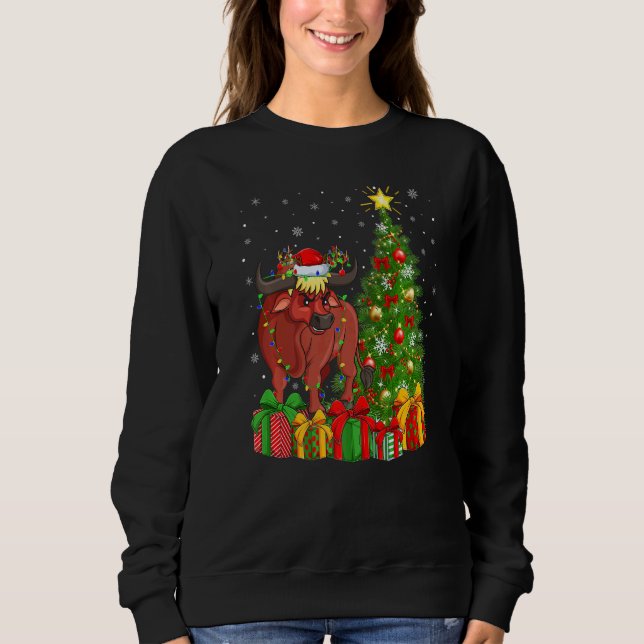 Xmas Holiday Santa Water Buffalo Christmas Tree   Sweatshirt (Front)