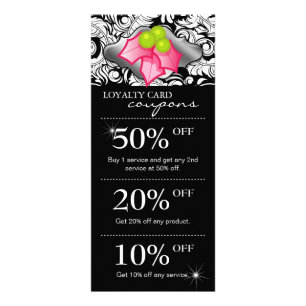 Xmas Holly Lips Salon Marketing Cards Damask Pink