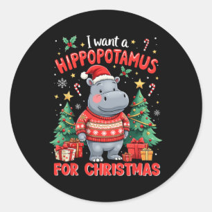 Xmas I Want A Hippopotamus For Christmas Cute Hipp Classic Round Sticker