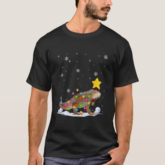 Xmas Iguana Animals  Christmas Tree Lights T-Shirt (Front)