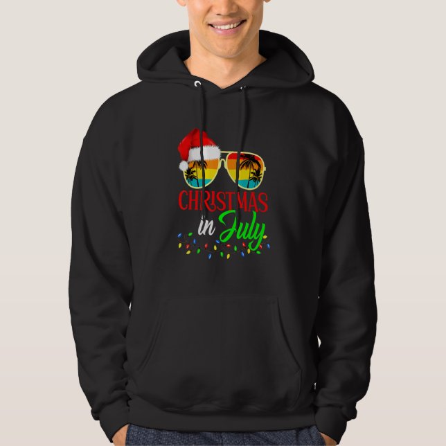 Xmas In July Santa Hat Sunglasses Summer Cute Hoodie (Front)
