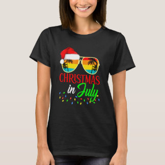 Xmas In July Santa Hat Sunglasses Summer Cute T-Shirt