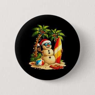 Xmas In July Santa Snowman Beach Summer Christmas 6 Cm Round Badge