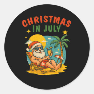 Xmas In July Santa Summer Christmas In July Beach Classic Round Sticker