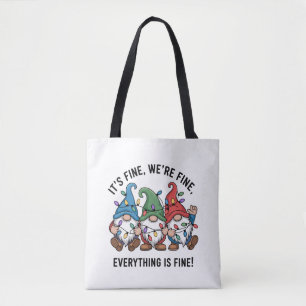Xmas It's Fine We're Fine Everything is Fine Gnome Tote Bag