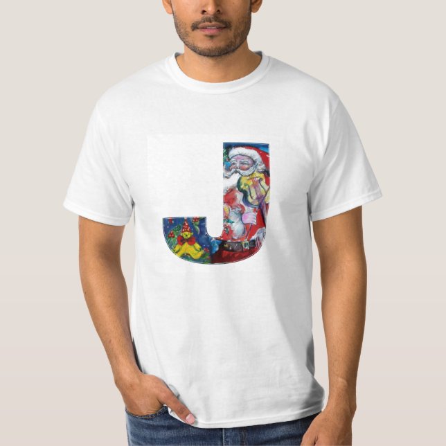 XMAS J LETTER /SANTA  CLAUS WITH VIOLIN MONOGRAM T-Shirt (Front)