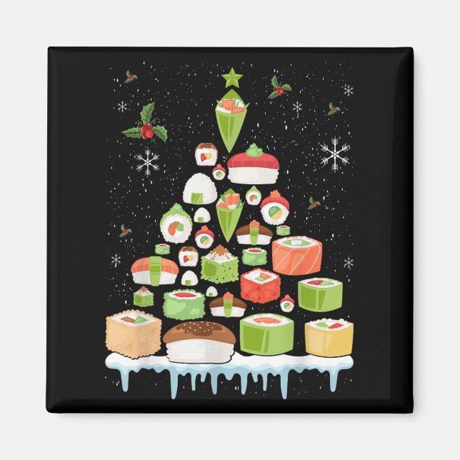 Xmas Japanese Sushi Christmas Tree Holiday Pajama  Magnet (Front)