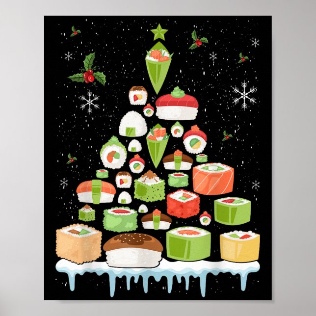 Xmas Japanese Sushi Christmas Tree Holiday Pajama  Poster (Front)