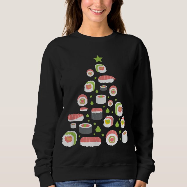 Xmas Japanese Sushi Christmas Tree Holiday Pajama Sweatshirt (Front)