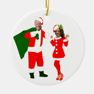 xmas joe biden santa kamala harris ceramic ornament