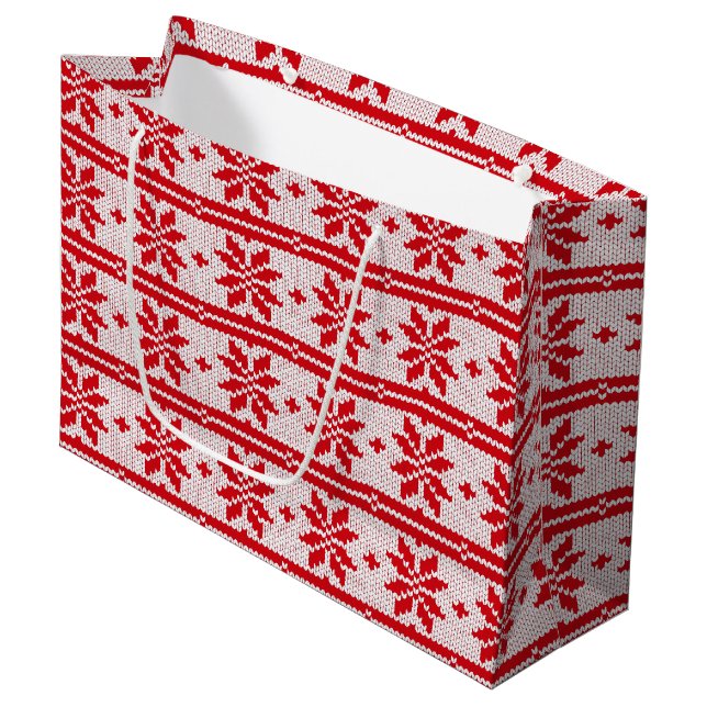 Xmas knitting seamless pattern 1 + your ideas large gift bag (Front Angled)