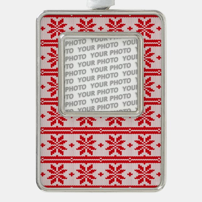 Xmas knitting seamless pattern 1 + your ideas silver plated framed ornament (Front)