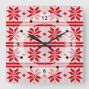 Xmas knitting seamless pattern 1 + your ideas square wall clock