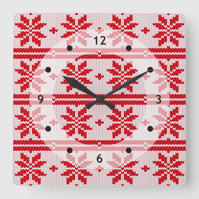 Xmas knitting seamless pattern 1 + your ideas square wall clock (Front)