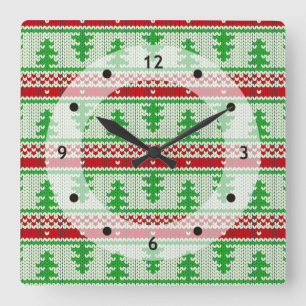 Xmas knitting seamless pattern 2 + your ideas square wall clock