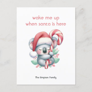 Xmas koala taking a nap holiday postcard